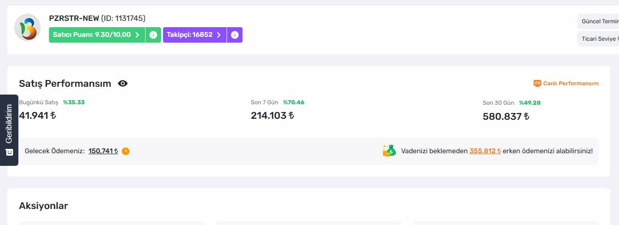 Trendyol satış performansı ekran görüntüsü 1